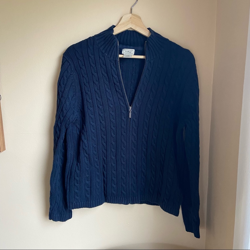 LL Bean Cableknit Zip Up Sweater